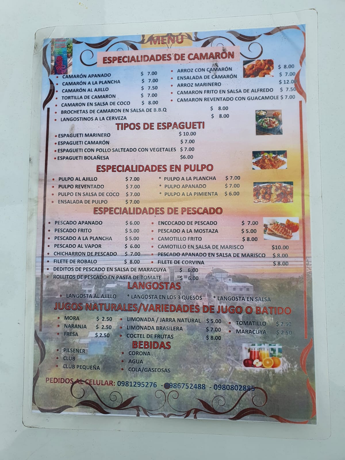 Menu comidas